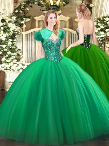 Turquoise Lace Up 15th Birthday Dress Beading Sleeveless Floor Length