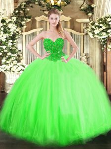 Top Selling Lace Up Quince Ball Gowns Beading Sleeveless Floor Length
