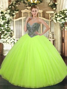 Floor Length Ball Gowns Sleeveless Yellow Green 15th Birthday Dress Lace Up