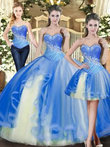 Vintage Baby Blue Ball Gowns Tulle Sweetheart Sleeveless Beading Floor Length Lace Up Vestidos de Quinceanera