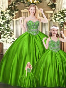 New Style Sweetheart Sleeveless Lace Up Sweet 16 Dresses Green Tulle