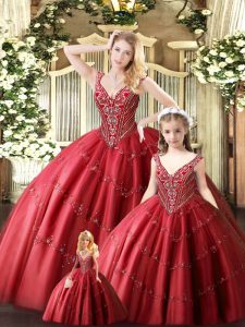 Fitting Tulle Sleeveless Floor Length 15th Birthday Dress and Beading