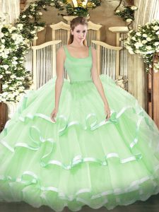 Floor Length Apple Green Ball Gown Prom Dress Straps Sleeveless Zipper