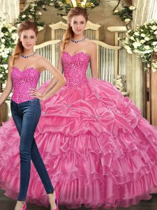 Modest Floor Length Two Pieces Sleeveless Rose Pink Quinceanera Dress Lace Up