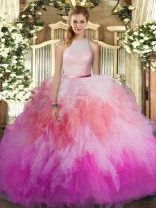 Edgy Floor Length Ball Gowns Sleeveless Multi-color Quinceanera Gown Backless