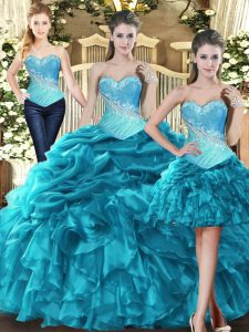 Beading and Ruffles Sweet 16 Dresses Aqua Blue Lace Up Sleeveless Floor Length