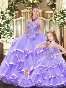Dazzling Lavender Organza Lace Up Sweet 16 Quinceanera Dress Sleeveless Floor Length Beading and Ruffled Layers