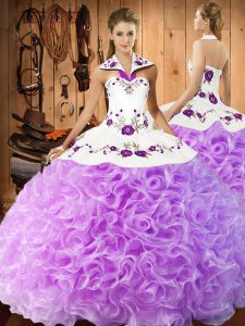 Ball Gowns Sweet 16 Dresses Lilac Halter Top Fabric With Rolling Flowers Sleeveless Floor Length Lace Up