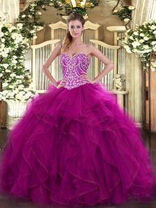 Top Selling Floor Length Ball Gowns Sleeveless Fuchsia Ball Gown Prom Dress Lace Up