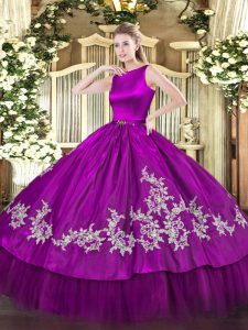 Super Fuchsia Clasp Handle Quinceanera Dress Embroidery Sleeveless Floor Length