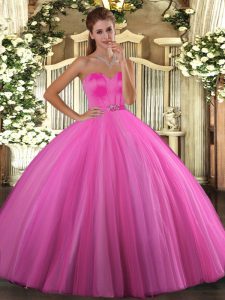 Luxury Beading Sweet 16 Quinceanera Dress Rose Pink Lace Up Sleeveless Floor Length