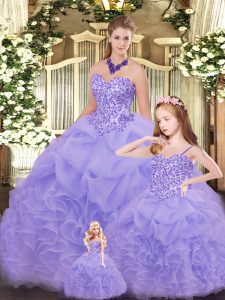Lavender Sleeveless Beading and Ruffles Floor Length 15 Quinceanera Dress