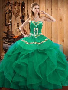 Sweetheart Sleeveless Organza Quinceanera Gown Embroidery and Ruffles Lace Up