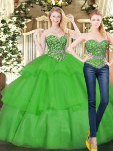 Clearance Sweetheart Sleeveless Lace Up Quinceanera Dresses Green Organza