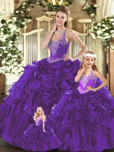 Wonderful Sleeveless Lace Up Floor Length Beading and Ruffles Sweet 16 Dresses