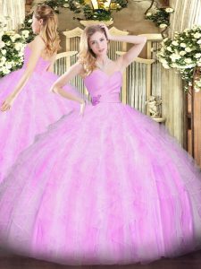 Artistic Lilac Lace Up Sweetheart Beading and Ruffles Sweet 16 Quinceanera Dress Organza Sleeveless