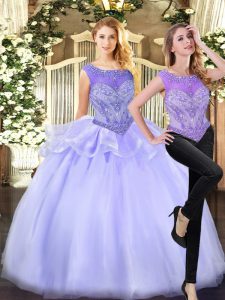 Sumptuous Lavender Organza Zipper Scoop Sleeveless Floor Length Sweet 16 Dresses Beading