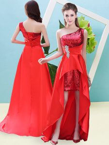 High Low A-line Sleeveless Red Prom Dress Lace Up