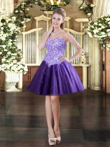 Attractive Sleeveless Mini Length Appliques Lace Up Prom Gown with Purple