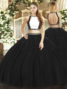 Sophisticated Black Sleeveless Floor Length Ruching Backless Sweet 16 Dresses