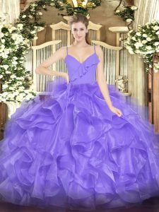 Free and Easy Lavender Sleeveless Floor Length Ruffles Zipper Vestidos de Quinceanera