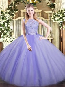 Colorful Lavender Sleeveless Lace Floor Length Quinceanera Dresses