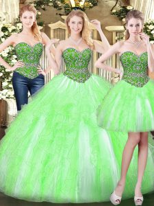 Simple Lace Up 15 Quinceanera Dress Beading and Ruffles Sleeveless Floor Length