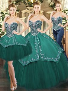 Floor Length Dark Green Quinceanera Gown Sweetheart Sleeveless Lace Up