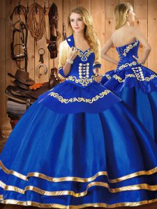 Noble Sleeveless Organza Floor Length Lace Up Vestidos de Quinceanera in Blue with Embroidery