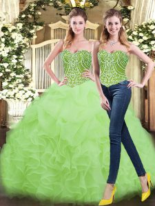 Yellow Green Organza Lace Up Quinceanera Dresses Sleeveless Floor Length Beading and Ruffles