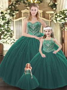Beading Sweet 16 Quinceanera Dress Dark Green Lace Up Sleeveless Floor Length