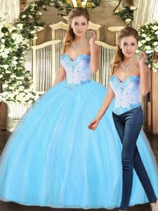 Noble Floor Length Two Pieces Sleeveless Baby Blue Quinceanera Gown Lace Up
