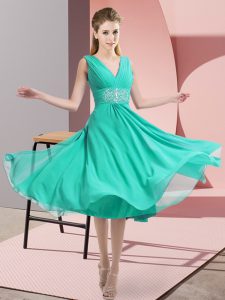 Glorious Teal Court Dresses for Sweet 16 Prom and Party and Wedding Party with Beading V-neck Sleeveless Side Zipper