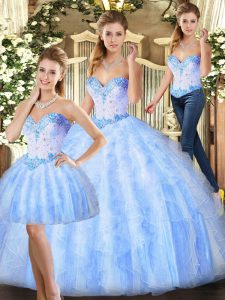 Ideal Lavender Sweetheart Lace Up Beading and Ruffles Quinceanera Gowns Sleeveless