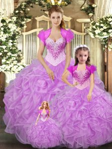 Custom Designed Tulle Sleeveless Floor Length 15th Birthday Dress and Beading and Ruffles