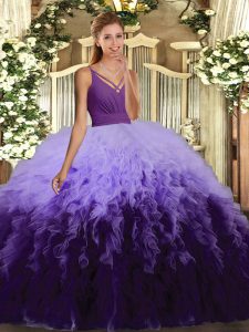 Enchanting Multi-color Backless V-neck Ruffles Quinceanera Dress Tulle Sleeveless