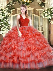 Attractive Floor Length Ball Gowns Sleeveless Coral Red Sweet 16 Quinceanera Dress Zipper