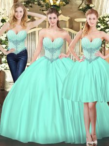 Clearance Apple Green Lace Up Beading Quinceanera Dress Tulle Sleeveless