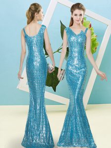 Floor Length Baby Blue Prom Dresses Asymmetric Sleeveless Zipper