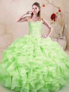 Sleeveless Lace Up Floor Length Beading and Ruffles Vestidos de Quinceanera