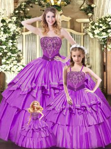 Ruffled Layers 15 Quinceanera Dress Lilac Lace Up Sleeveless Floor Length