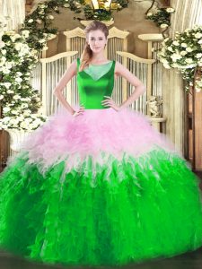 Scoop Sleeveless Tulle Sweet 16 Quinceanera Dress Beading and Ruffles Side Zipper
