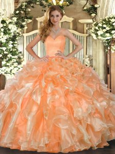 Adorable Sleeveless Lace Up Floor Length Beading and Ruffles Quinceanera Gowns