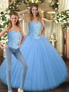 Floor Length Baby Blue Sweet 16 Quinceanera Dress Sweetheart Sleeveless Lace Up
