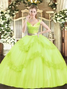 Sleeveless Beading and Appliques Zipper Sweet 16 Quinceanera Dress