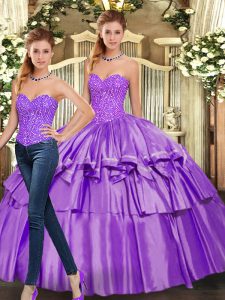 Custom Designed Eggplant Purple Sleeveless Organza Lace Up Sweet 16 Quinceanera Dress for Military Ball and Sweet 16 and Quinceanera