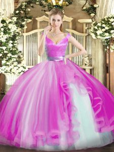 Comfortable Floor Length Ball Gowns Sleeveless Hot Pink Quinceanera Gowns Zipper