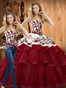 Charming Sleeveless Sweep Train Lace Up Embroidery 15th Birthday Dress