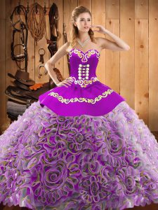 Edgy Multi-color Sleeveless Sweep Train Embroidery With Train Sweet 16 Dress