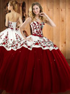 Satin and Tulle Sleeveless Floor Length Quinceanera Dresses and Embroidery